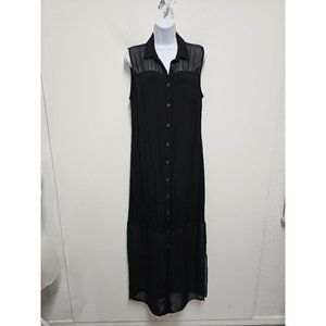 FIFTH & PARK Black Button Front Maxi Shirt Dress Slee Size 12